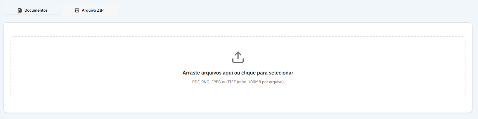 Área de envio de arquivos