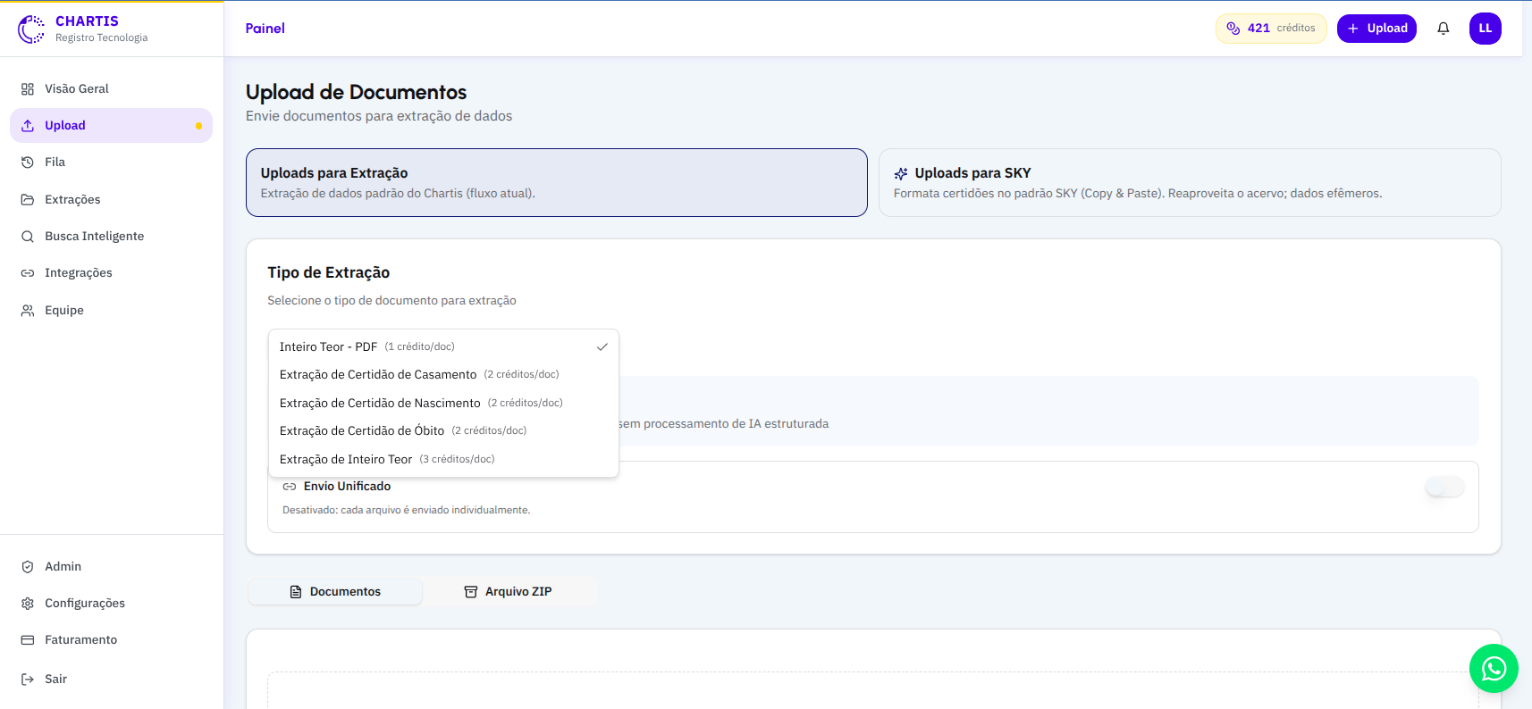 Tela de Upload de Documentos